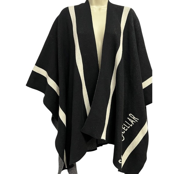 IN2GREEN Poncho Womens One Size Black Striped Knit Kimono Scout & Cellar - Picture 4 of 8